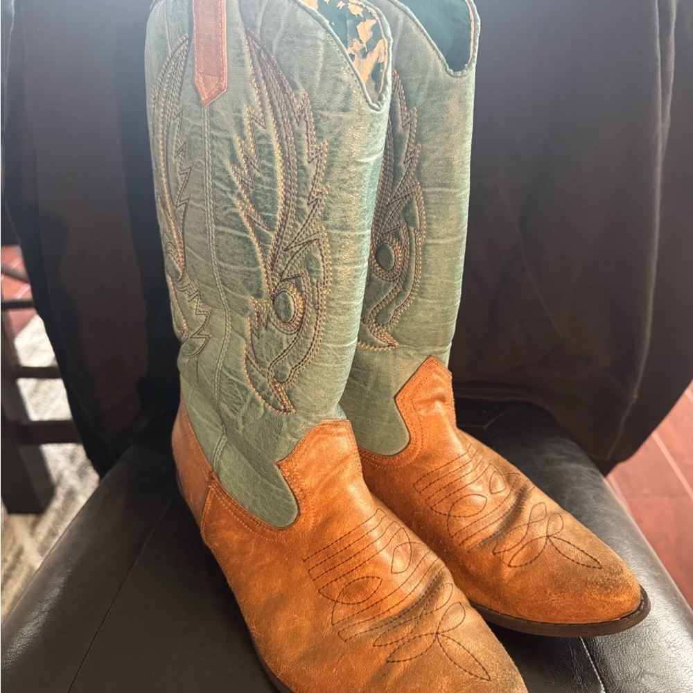 Brown and Green Western Cowboy Boots